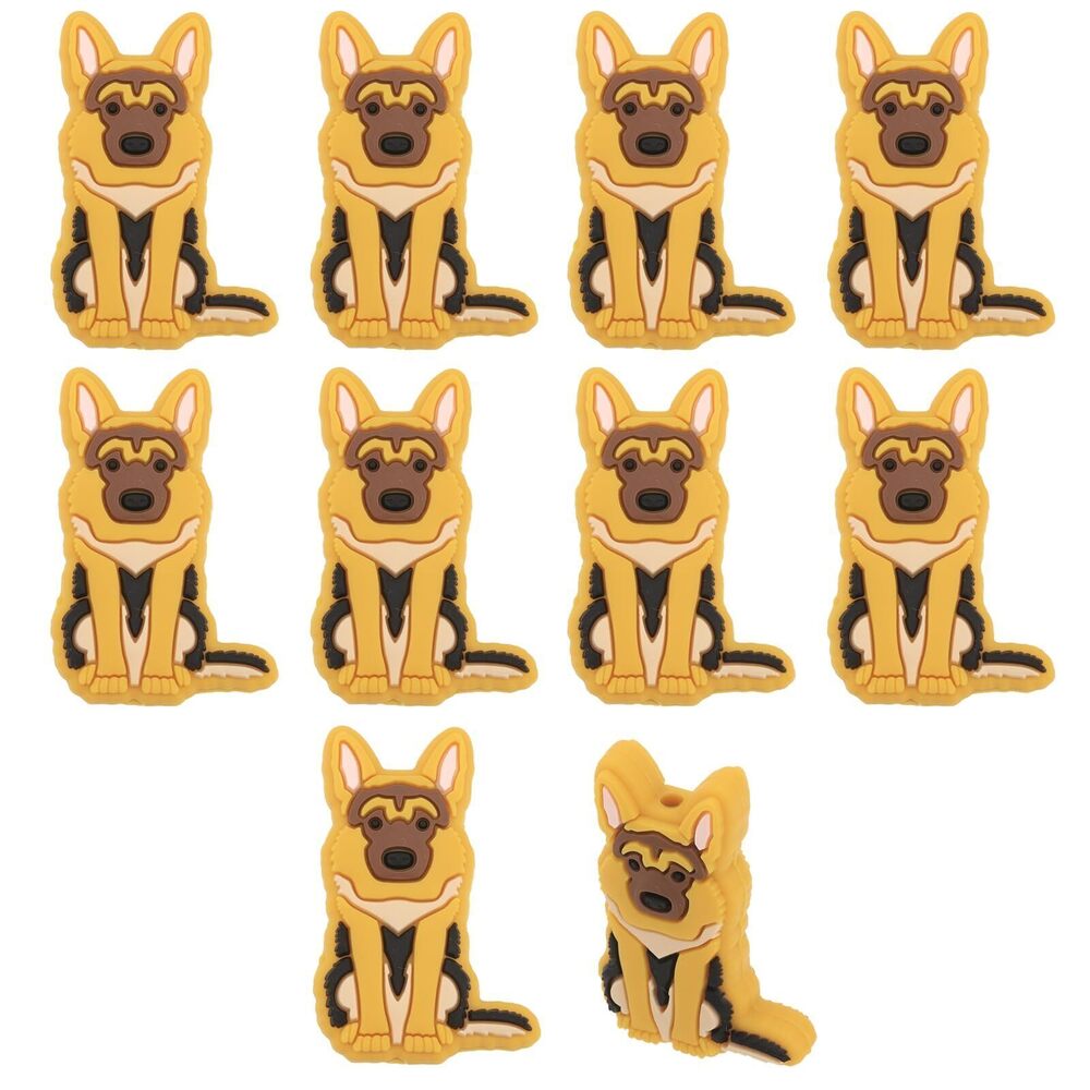 9748 10Pcs Shepherd Dog Silicone Beads Pen Silicone Loose Spacer Beads